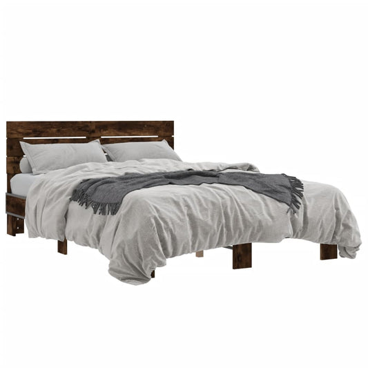 Bed Frame Smoked Oak 120x190 cm Small Double Engineered Wood and Metal - Beds & Bed Frames