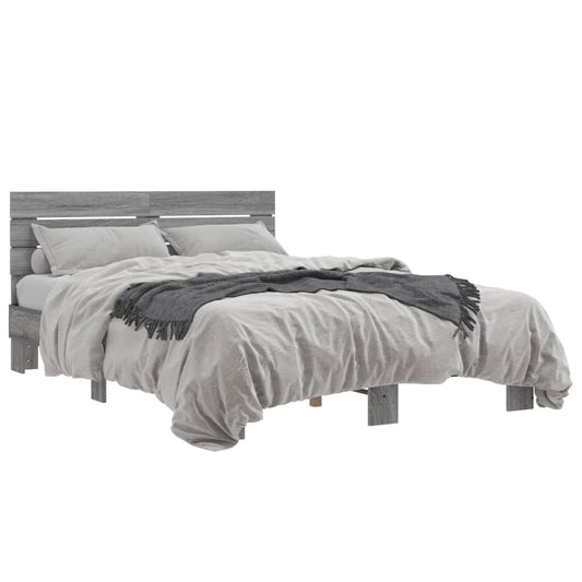Bed Frame Grey Sonoma 120x190 cm Small Double Engineered Wood and Metal - Beds & Bed Frames