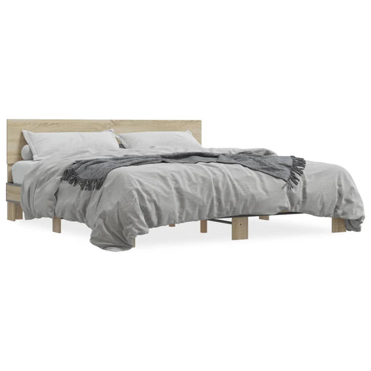 Bed Frame Sonoma Oak 200x200 cm Engineered Wood and Metal - Beds & Bed Frames