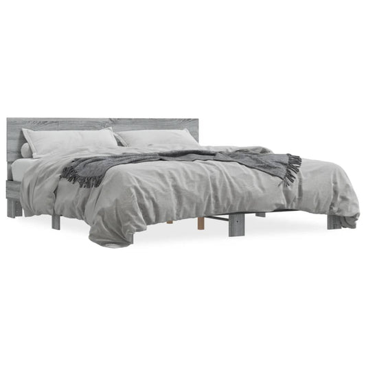 Bed Frame Grey Sonoma 200x200 cm Engineered Wood and Metal - Beds & Bed Frames