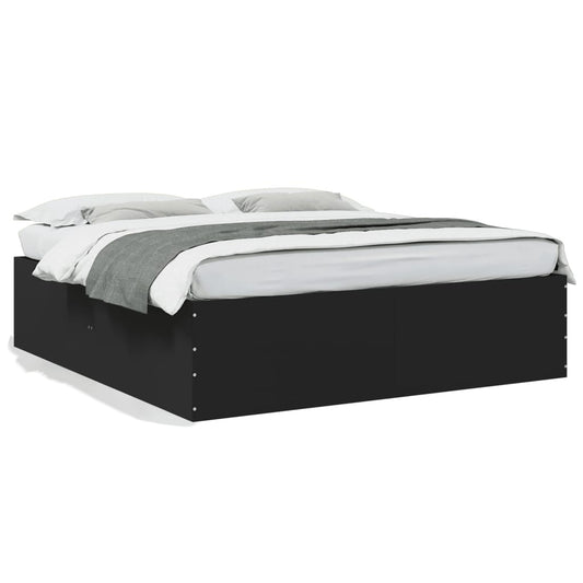 Bed Frame Black 200x200 cm Engineered Wood - Beds & Bed Frames