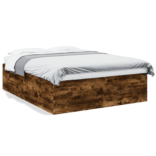 Bed Frame Smoked Oak 150x200 cm King Size Engineered Wood - Beds & Bed Frames