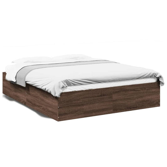 Bed Frame Brown Oak 150x200 cm King Size Engineered Wood - Beds & Bed Frames