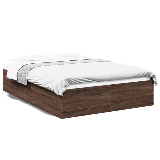 Bed Frame Brown Oak 135x190 cm Double Engineered Wood - Beds & Bed Frames
