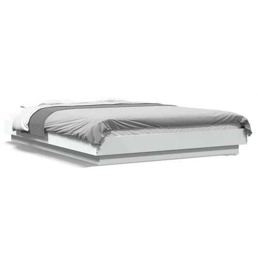 Bed Frame with LED Lights White 135x190cm Engineered Wood - Beds & Bed Frames