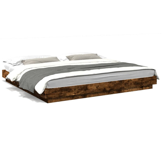 Bed Frame Smoked Oak 200x200 cm Engineered Wood - Beds & Bed Frames