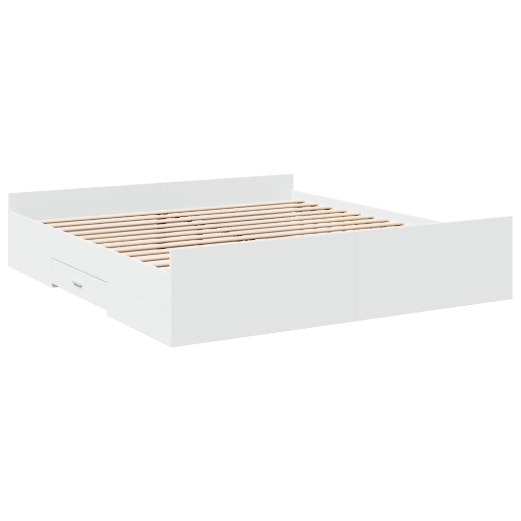 Bed Frame with Drawers White 200x200 cm Engineered Wood - Beds & Bed Frames
