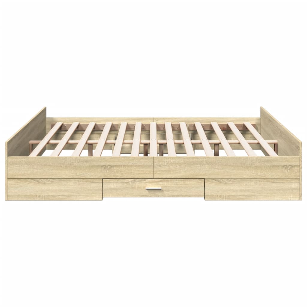 Bed Frame with Drawers Sonoma Oak 200x200 cm Engineered Wood - Beds & Bed Frames