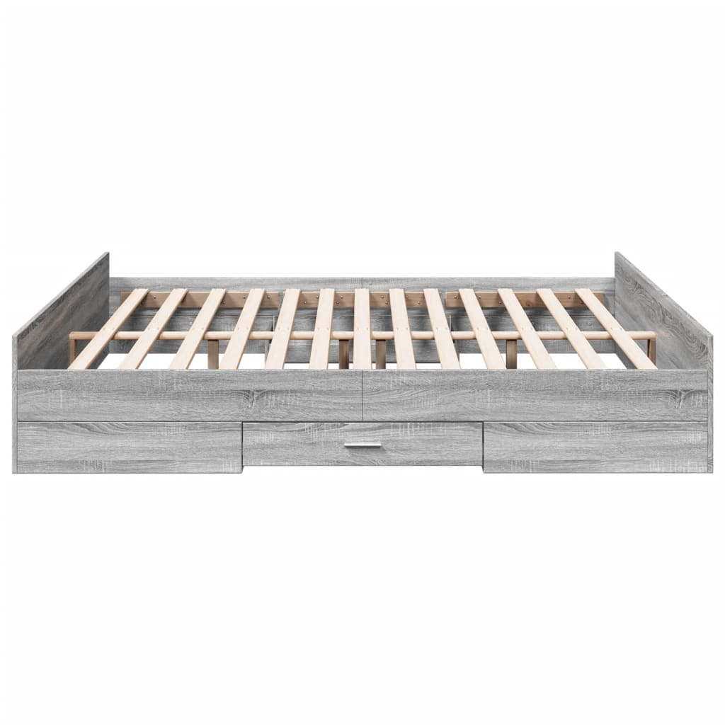 Bed Frame with Drawers Grey Sonoma 200x200 cm Engineered Wood - Beds & Bed Frames