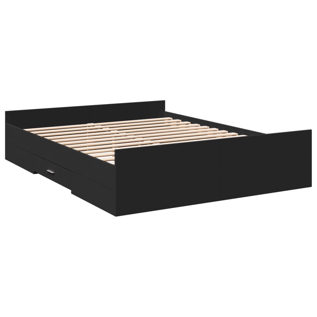 Bed Frame with Drawers Black 160x200 cm Engineered Wood - Beds & Bed Frames