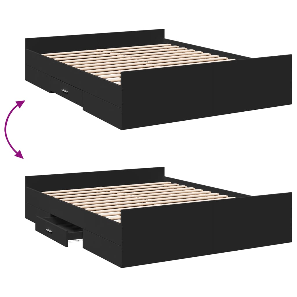 Bed Frame with Drawers Black 160x200 cm Engineered Wood - Beds & Bed Frames