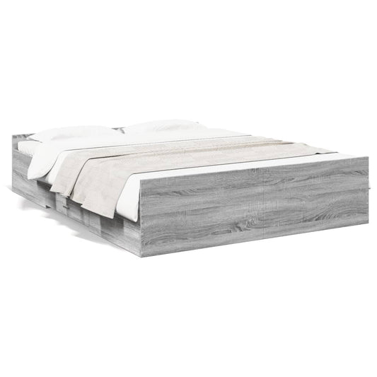 Bed Frame with Drawers Grey Sonoma 160x200 cm Engineered Wood - Beds & Bed Frames