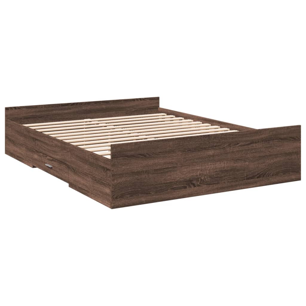 Bed Frame with Drawers Brown Oak 160x200 cm Engineered Wood - Beds & Bed Frames