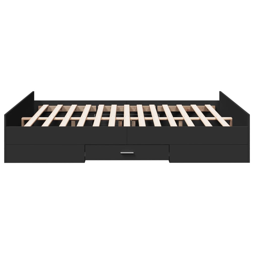 Bed Frame with Drawers Black 140x200 cm Engineered Wood - Beds & Bed Frames