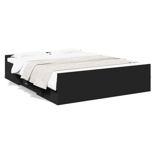 Bed Frame with Drawers Black 140x200 cm Engineered Wood - Beds & Bed Frames