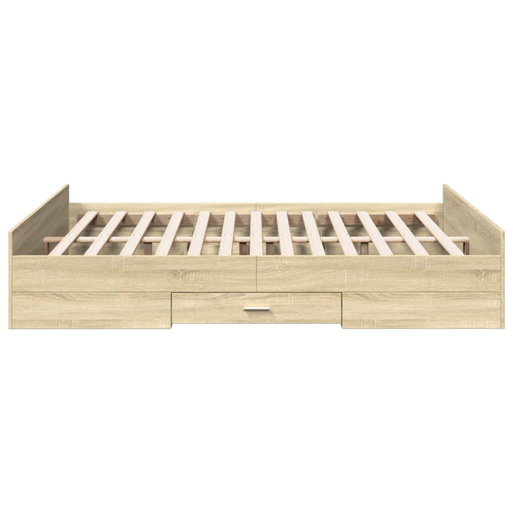 Bed Frame with Drawers Sonoma Oak 140x200 cm Engineered Wood - Beds & Bed Frames