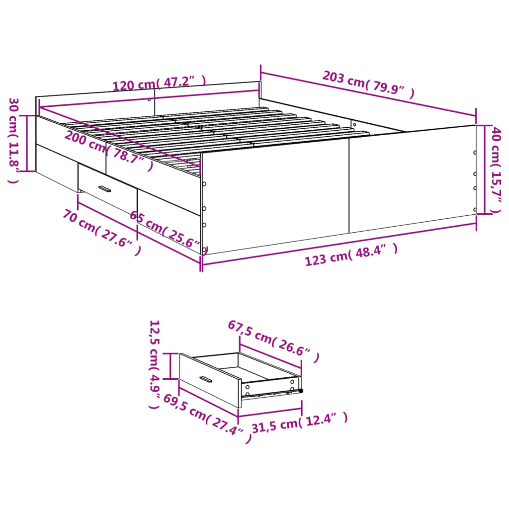 Bed Frame with Drawers White 120x200 cm Engineered Wood - Beds & Bed Frames