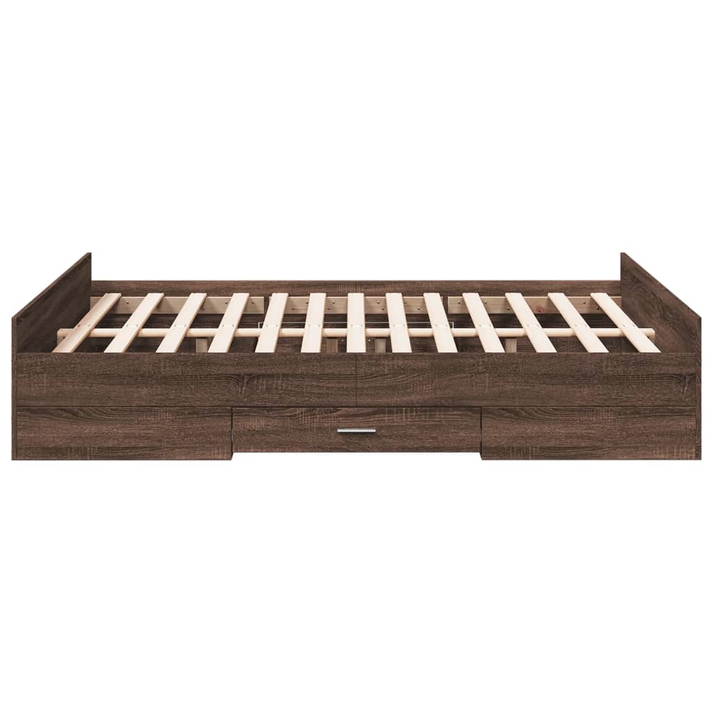 Bed Frame with Drawers Brown Oak 120x200 cm Engineered Wood - Beds & Bed Frames