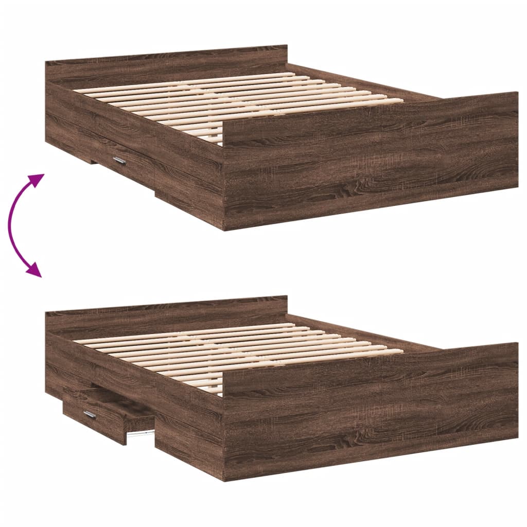 Bed Frame with Drawers Brown Oak 120x200 cm Engineered Wood - Beds & Bed Frames