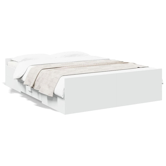 Bed Frame with Drawers White 135x190 cm Double Engineered Wood - Beds & Bed Frames