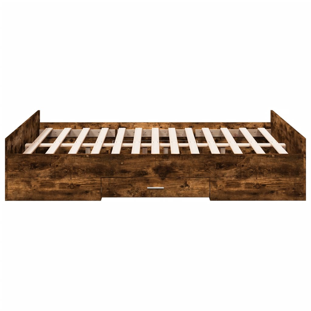 Bed Frame with Drawers Smoked Oak 135x190 cm Double Engineered Wood - Beds & Bed Frames