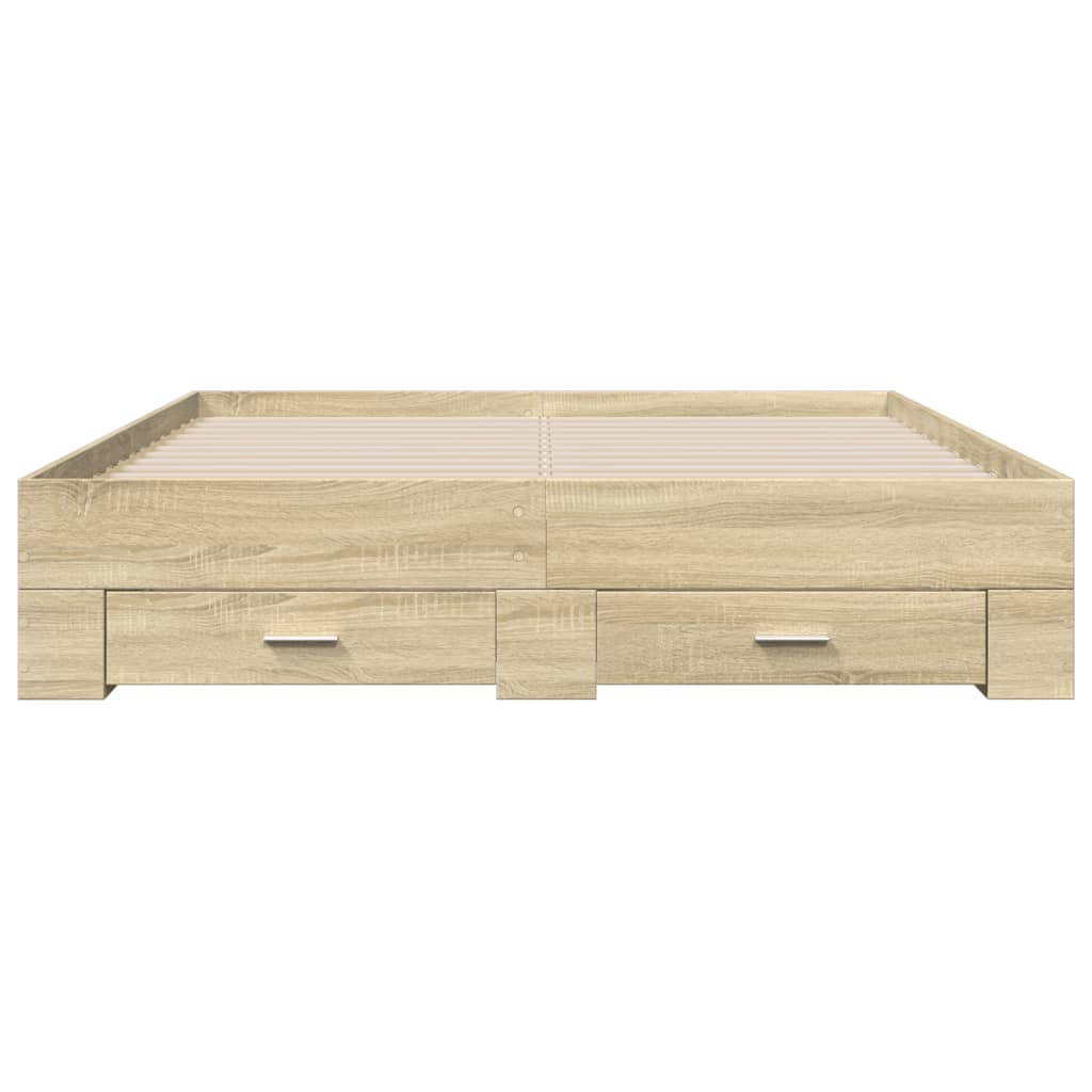 Bed Frame with Drawers Sonoma Oak 160x200 cm Engineered Wood - Beds & Bed Frames