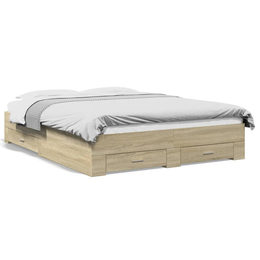 Bed Frame with Drawers Sonoma Oak 160x200 cm Engineered Wood