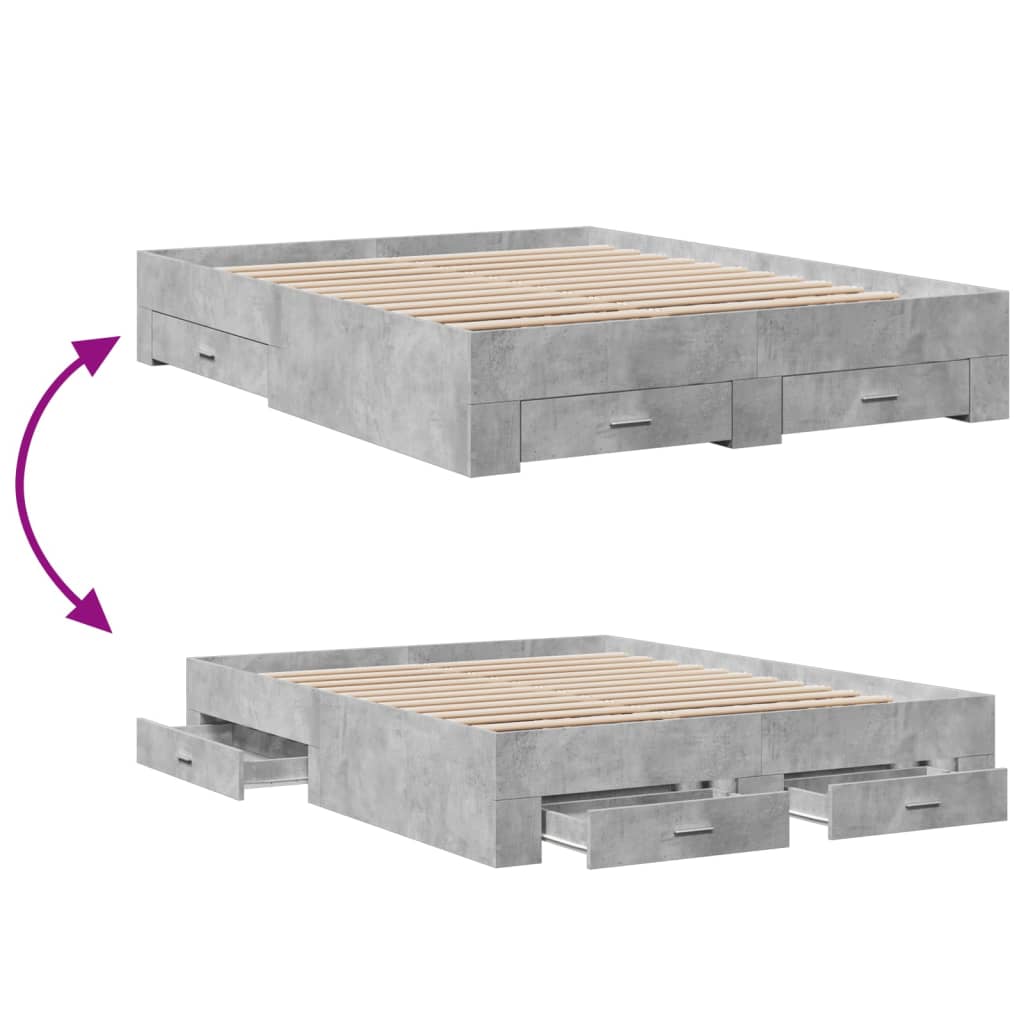 Bed Frame with Drawers Concrete Grey 160x200 cm Engineered Wood - Beds & Bed Frames
