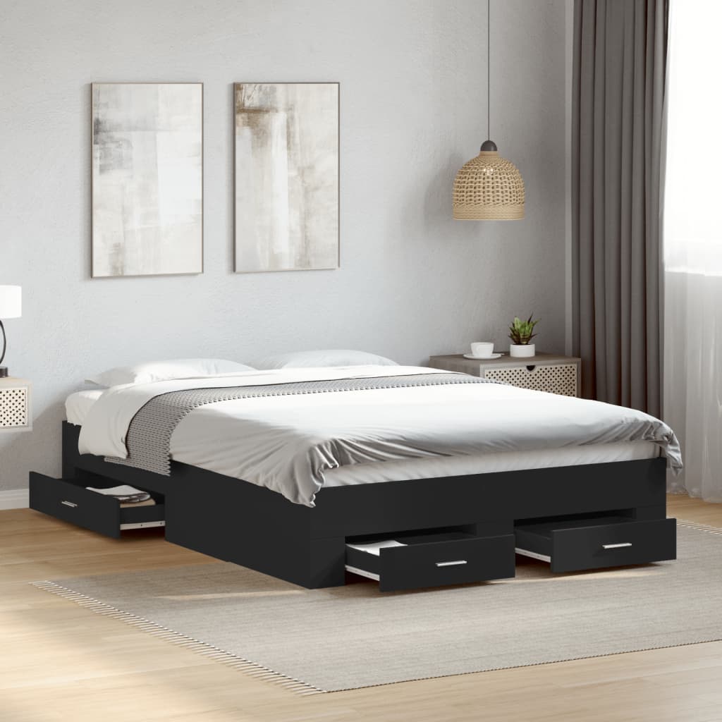 Bed Frame with Drawers Black 120x200 cm Engineered Wood - Beds & Bed Frames