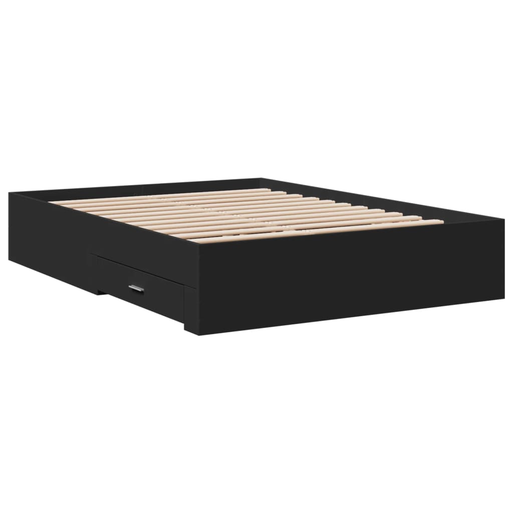 Bed Frame with Drawers Black 120x200 cm Engineered Wood - Beds & Bed Frames