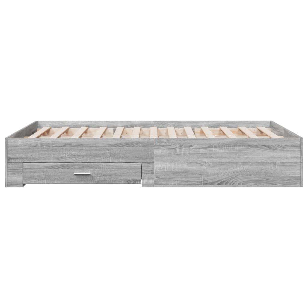Bed Frame with Drawers Grey Sonoma 120x200 cm Engineered Wood - Beds & Bed Frames