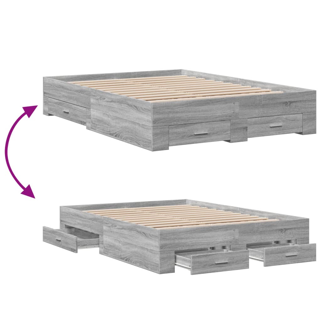 Bed Frame with Drawers Grey Sonoma 120x200 cm Engineered Wood - Beds & Bed Frames