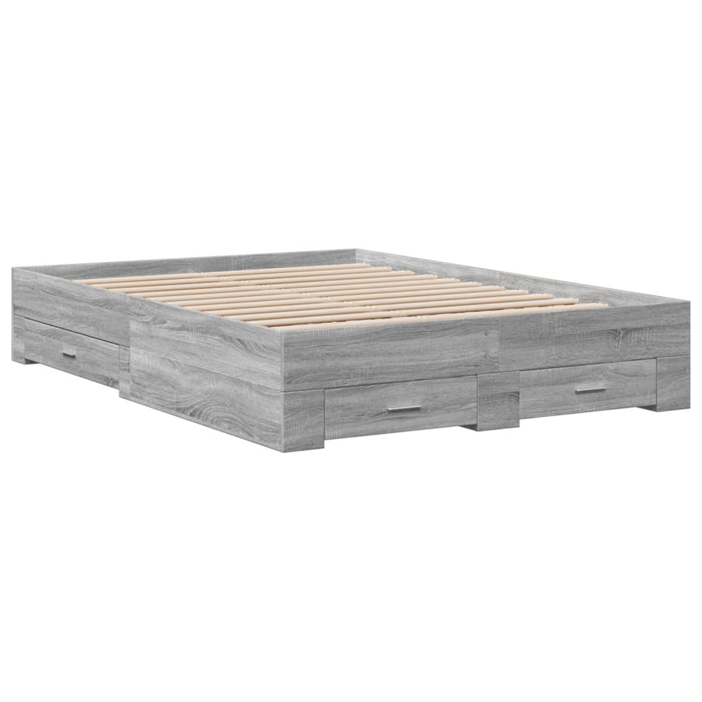 Bed Frame with Drawers Grey Sonoma 135x190 cm Double Engineered Wood - Beds & Bed Frames