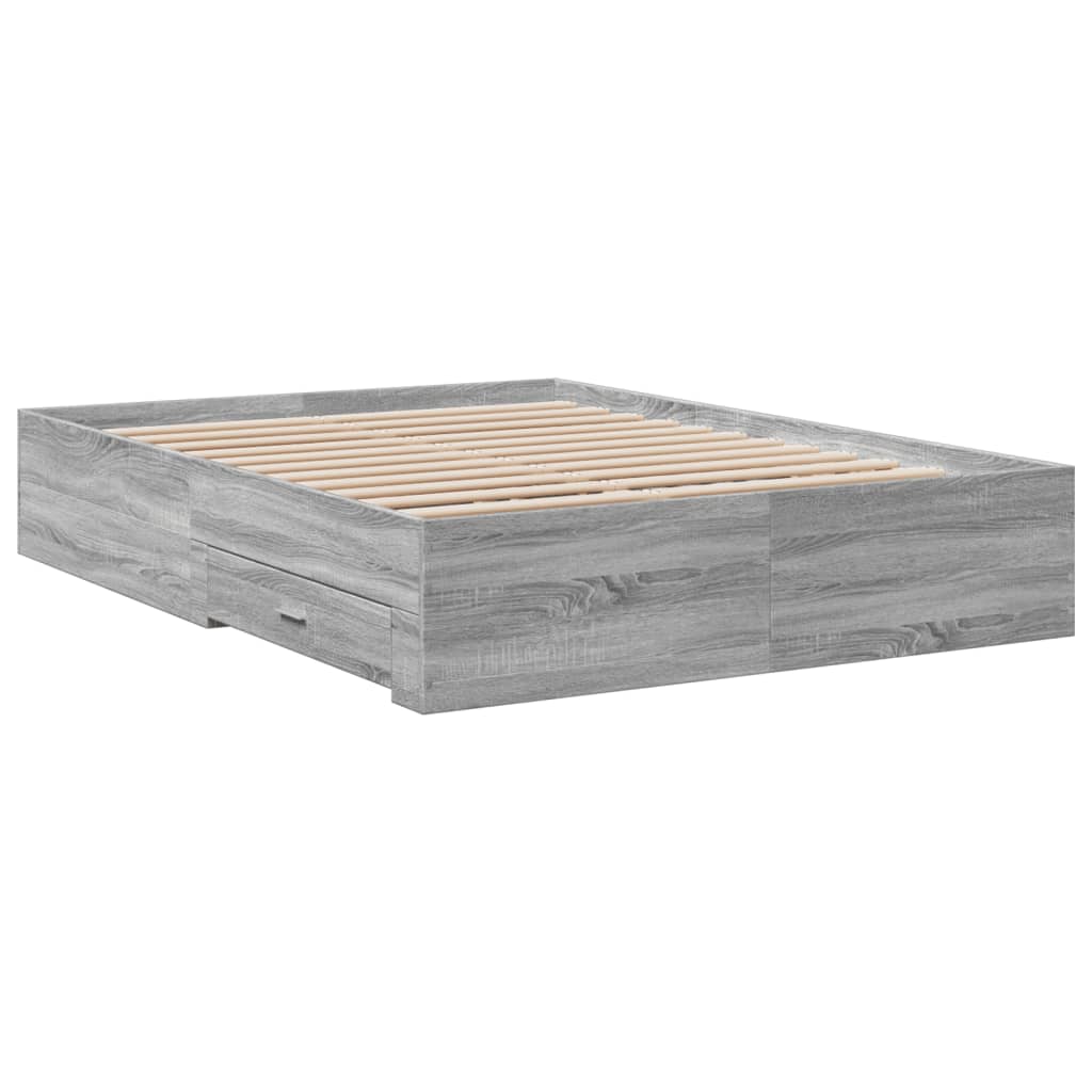 Bed Frame with Drawers Grey Sonoma 135x190 cm Double Engineered Wood - Beds & Bed Frames