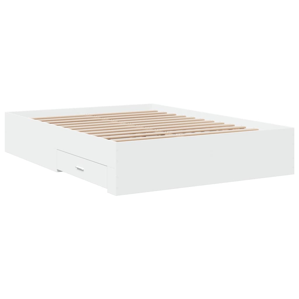 Bed Frame with Drawers White 120x190 cm Small Double Engineered Wood - Beds & Bed Frames