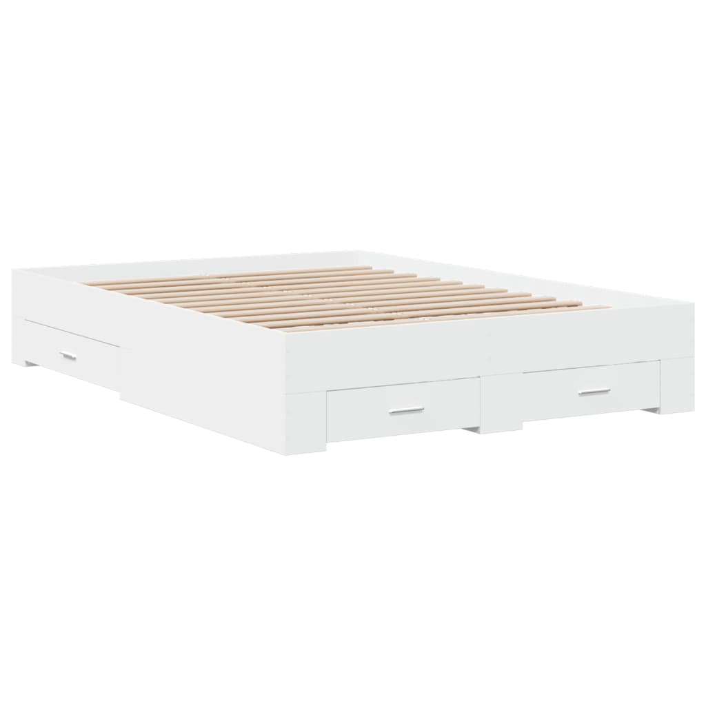 Bed Frame with Drawers White 120x190 cm Small Double Engineered Wood - Beds & Bed Frames