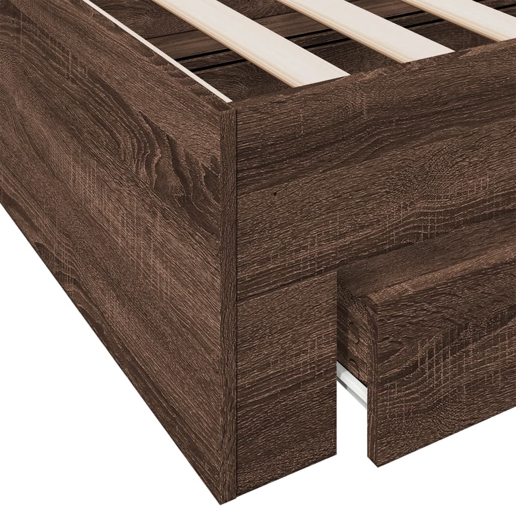 Bed Frame with Drawers Brown Oak 120x190 cm Small Double Engineered Wood - Beds & Bed Frames