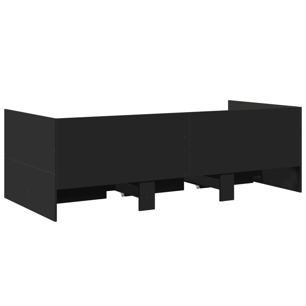 Daybed with Drawers Black 90x200 cm Engineered Wood - Beds & Bed Frames