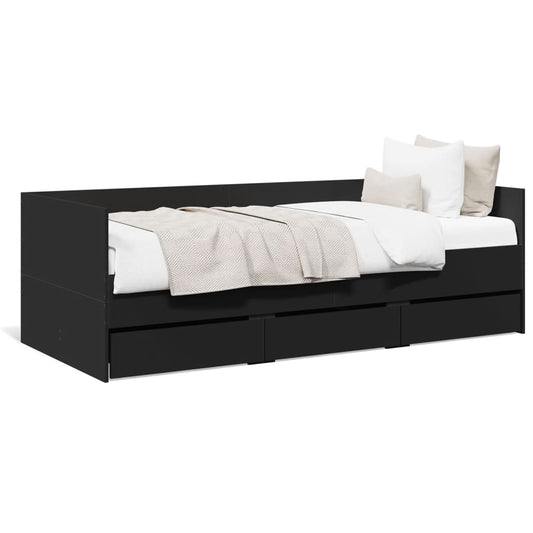 Daybed with Drawers Black 90x200 cm Engineered Wood