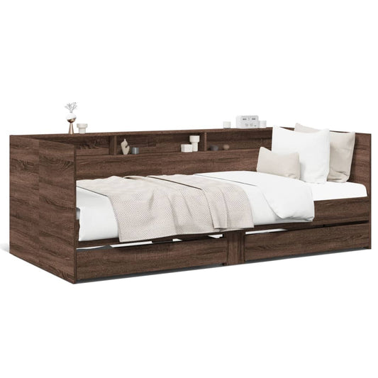 Daybed with Drawers Brown Oak 100x200 cm Engineered Wood - Beds & Bed Frames