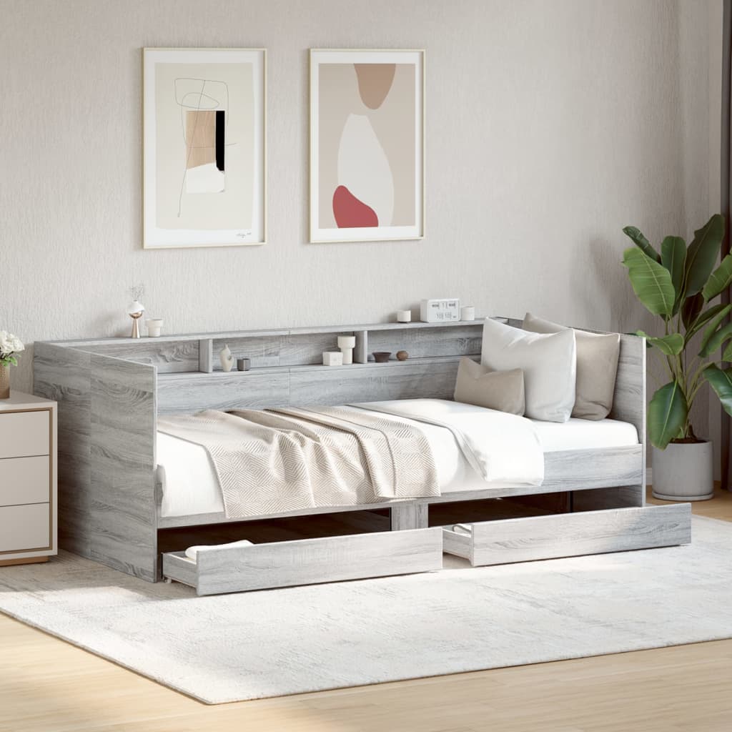 Daybed with Drawers Grey Sonoma 90x200 cm Engineered Wood - Beds & Bed Frames