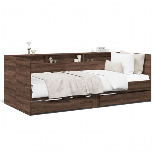 Daybed with Drawers Brown Oak 90x200 cm Engineered Wood