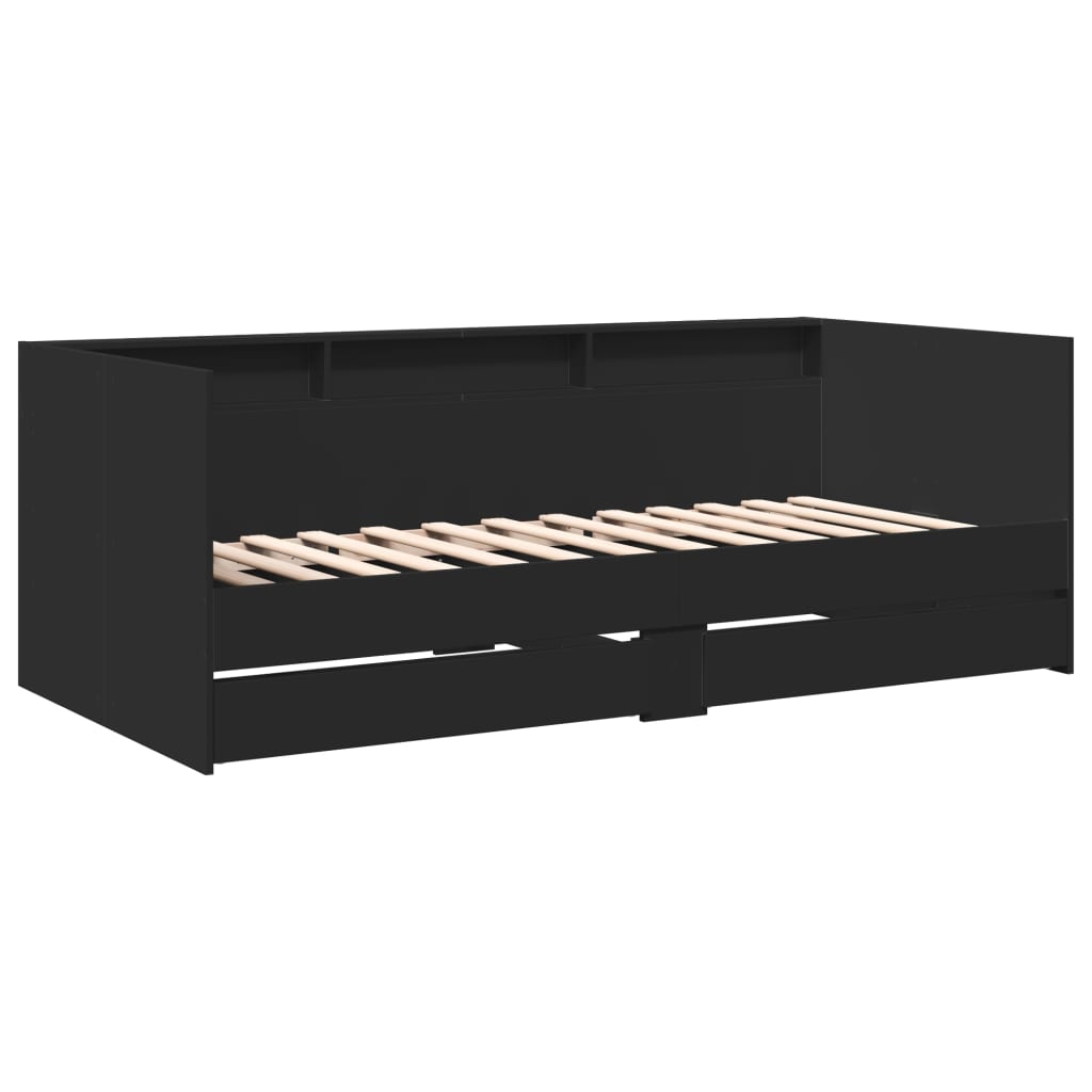 Daybed with Drawers Black 90x190 cm Engineered Wood - Beds & Bed Frames