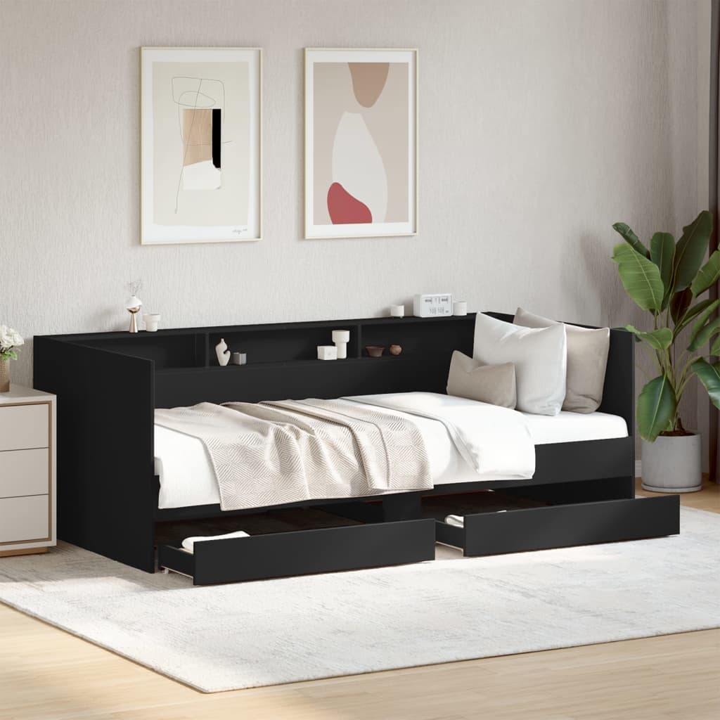 Daybed with Drawers Black 90x190 cm Engineered Wood - Beds & Bed Frames