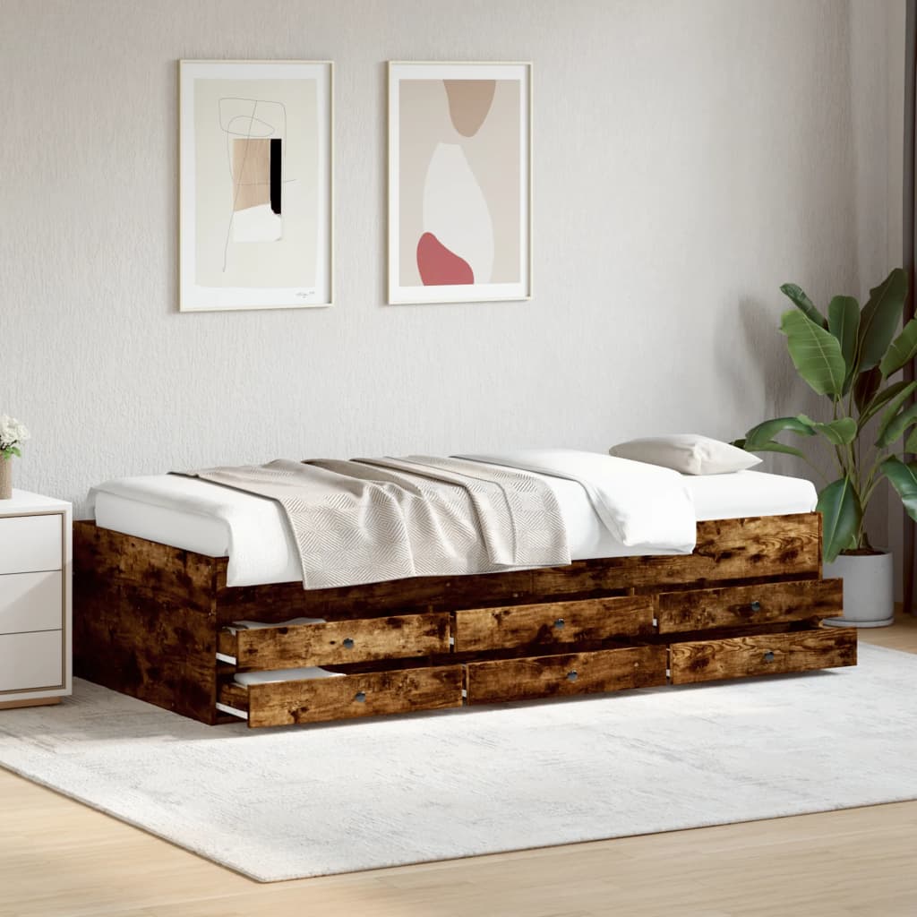 Daybed with Drawers Smoked Oak 100x200 cm Engineered Wood - Beds & Bed Frames