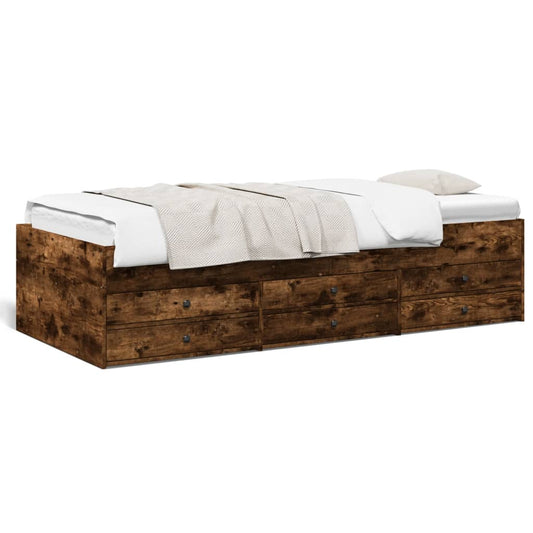 Daybed with Drawers Smoked Oak 100x200 cm Engineered Wood - Beds & Bed Frames