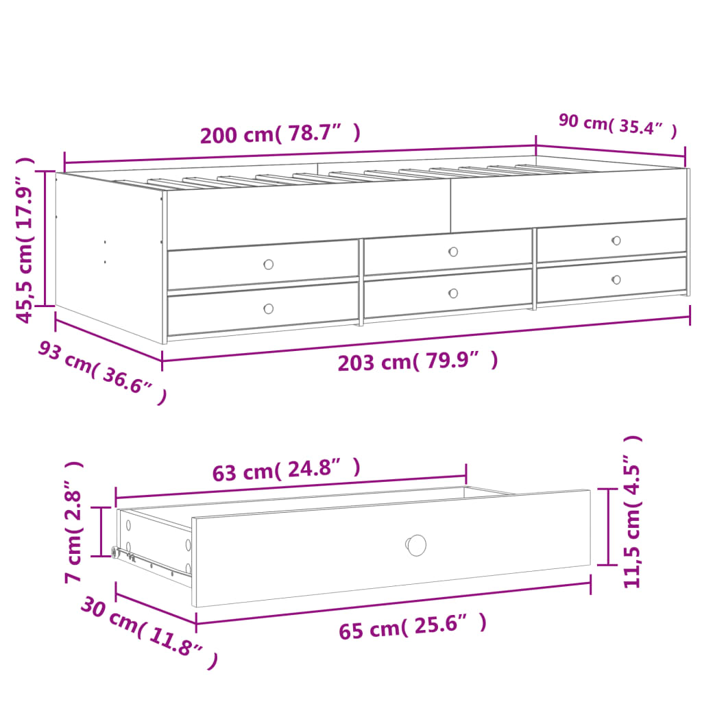 Daybed with Drawers White 90x200 cm Engineered Wood - Beds & Bed Frames