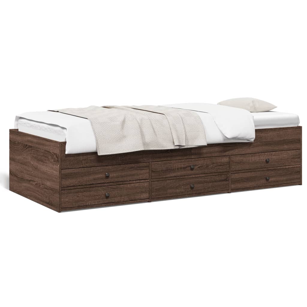 Daybed with Drawers Brown Oak 90x200 cm Engineered Wood - Beds & Bed Frames