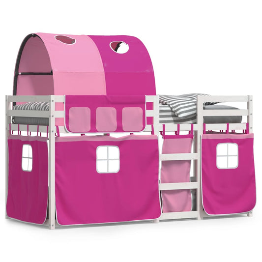 Bunk Bed with Curtains Pink 75x190 cm Solid Wood Pine - Beds & Bed Frames