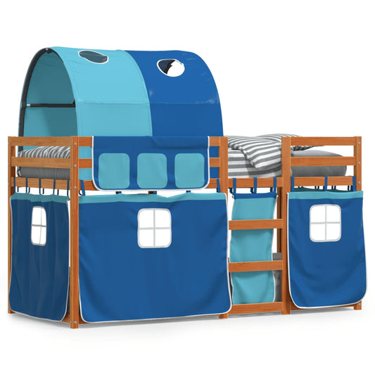 Bunk Bed with Curtains Blue 75x190 cm Solid Wood Pine - Beds & Bed Frames